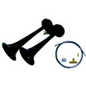 BUZINA AR PRETA 2 CORNETAS C/VALV 24V KIT LIGACAO